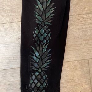 Lululemon Athletica Black Leggings with Green Pineapple detail